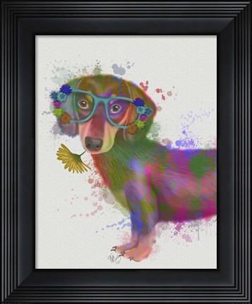 Framed Dachshund And Glasses Rainbow Splash Print