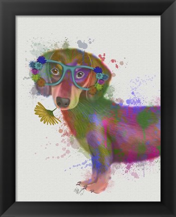 Framed Dachshund And Glasses Rainbow Splash Print