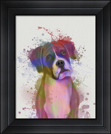 Framed Boxer 1 Portrait Rainbow Splash Print
