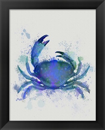 Framed Crab 1 Blue Rainbow Splash Print