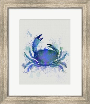 Framed Crab 1 Blue Rainbow Splash Print