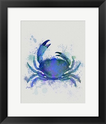 Framed Crab 1 Blue Rainbow Splash Print