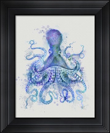 Framed Octopus Rainbow Splash Blue Print