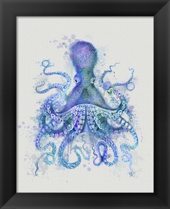 Framed Octopus Rainbow Splash Blue Print