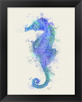 Framed Seahorse Rainbow Splash Blue Print