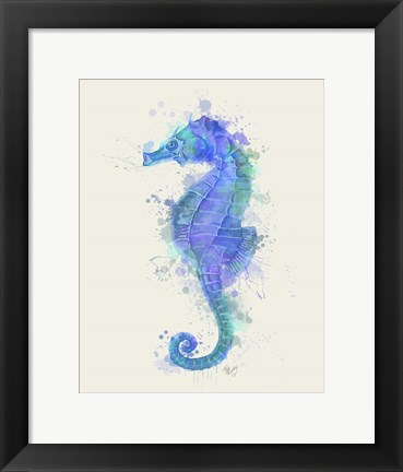 Framed Seahorse Rainbow Splash Blue Print