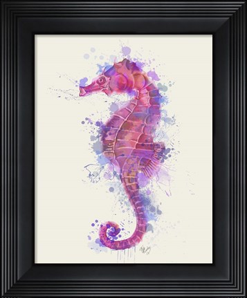 Framed Seahorse Rainbow Splash Pink &amp; Purple Print