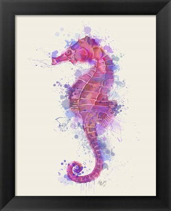 Framed Seahorse Rainbow Splash Pink &amp; Purple Print