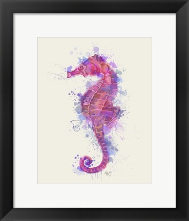 Framed Seahorse Rainbow Splash Pink &amp; Purple Print