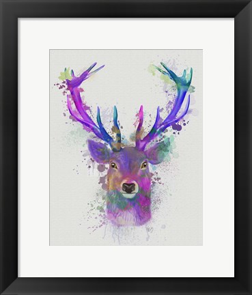 Framed Deer Head 1 Rainbow Splash Pink and Purple Print