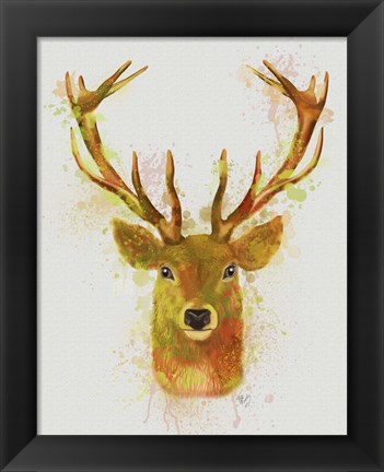 Framed Deer Head 1 Rainbow Splash Red and Gold Print