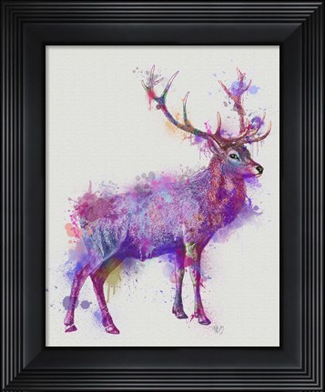 Framed Deer 1 Rainbow Splash Purple Pink Print