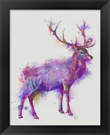 Framed Deer 1 Rainbow Splash Purple Pink Print