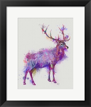 Framed Deer 1 Rainbow Splash Purple Pink Print