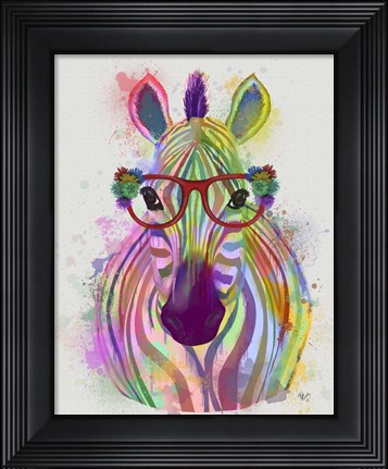 Framed Zebra Rainbow Splash 1 Print