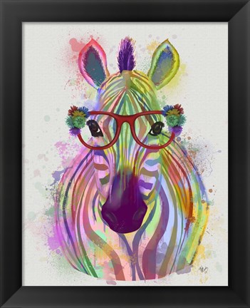 Framed Zebra Rainbow Splash 1 Print