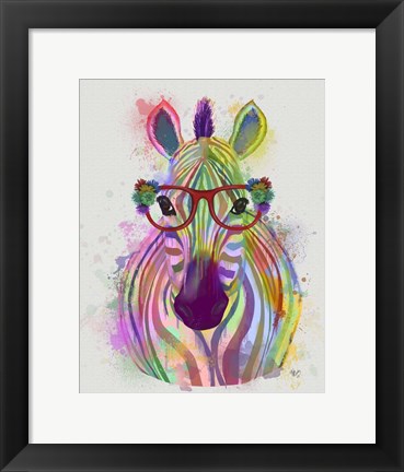 Framed Zebra Rainbow Splash 1 Print