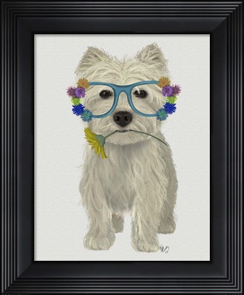 Framed West Highland Terrier Flower Glasses Print
