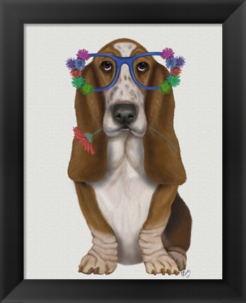 Framed Basset Hound Flower Glasses Print