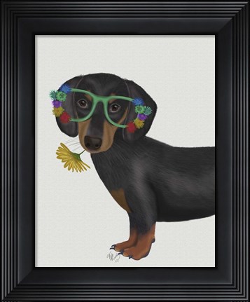 Framed Dachshund Flower Glasses Print