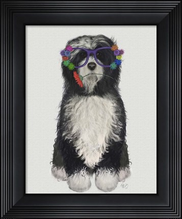 Framed Tibetan Terrier Flower Glasses Print