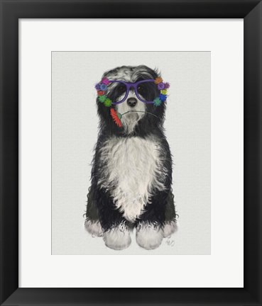 Framed Tibetan Terrier Flower Glasses Print