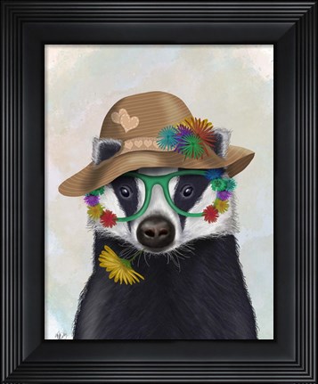 Framed Badger and Flower Glasses Print