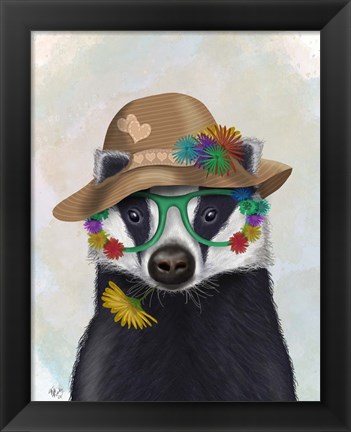 Framed Badger and Flower Glasses Print