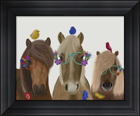 Framed Horse Trio with Flower Glasses Print
