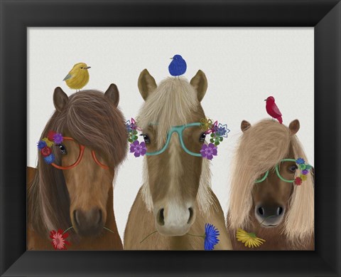 Framed Horse Trio with Flower Glasses Print