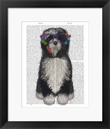 Framed Tibetan Terrier Flower Glasses Print