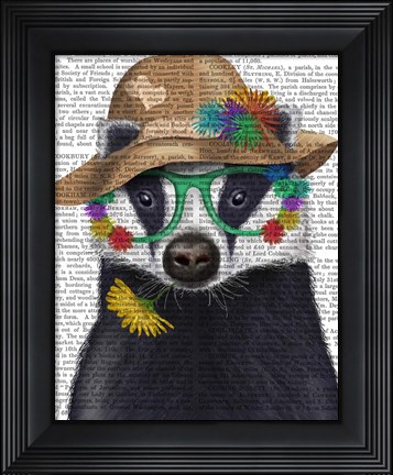 Framed Badger and Flower Glasses Print