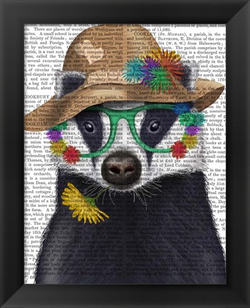 Framed Badger and Flower Glasses Print