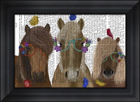 Framed Horse Trio with Flower Glasses Print