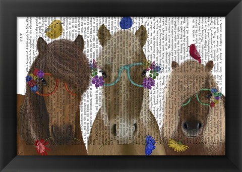 Framed Horse Trio with Flower Glasses Print