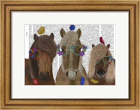 Framed Horse Trio with Flower Glasses Print