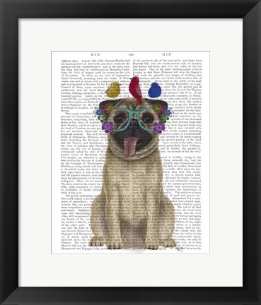 Framed Pug and Flower Glasses Print