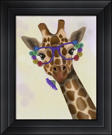 Framed Giraffe and Flower Glasses 1 Print