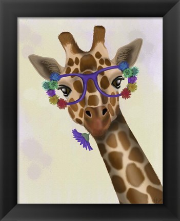 Framed Giraffe and Flower Glasses 1 Print