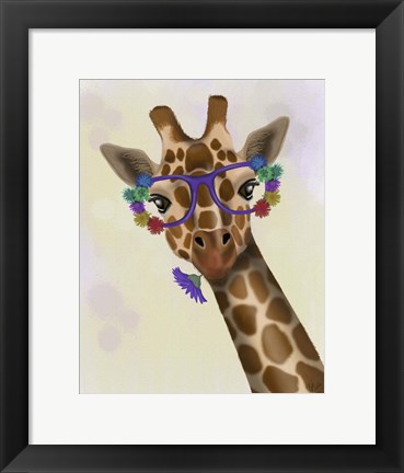 Framed Giraffe and Flower Glasses 1 Print