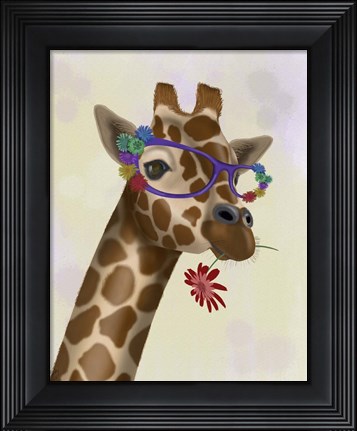Framed Giraffe and Flower Glasses 2 Print
