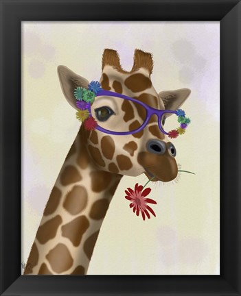 Framed Giraffe and Flower Glasses 2 Print