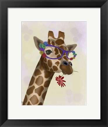Framed Giraffe and Flower Glasses 2 Print