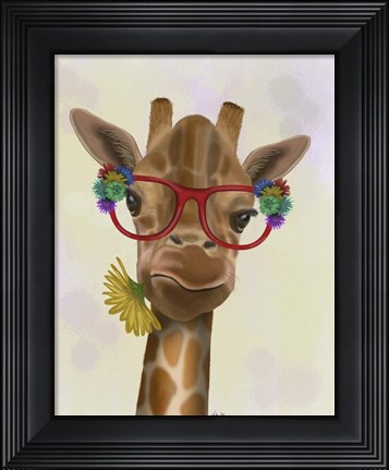 Framed Giraffe and Flower Glasses 3 Print