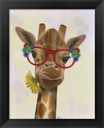 Framed Giraffe and Flower Glasses 3 Print