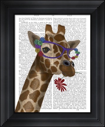 Framed Giraffe and Flower Glasses 2 Print