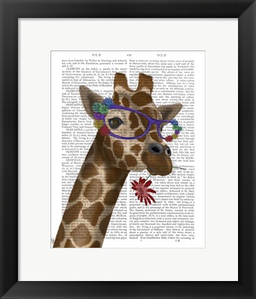 Framed Giraffe and Flower Glasses 2 Print