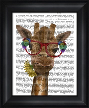 Framed Giraffe and Flower Glasses 3 Print