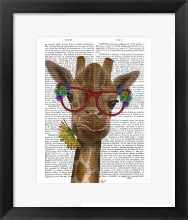 Framed Giraffe and Flower Glasses 3 Print
