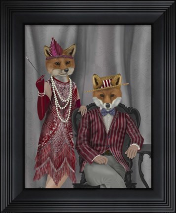 Framed Fox Couple 1920s Print